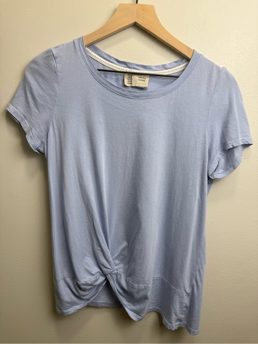 Anthropologie Saturday Sunday Pale Blue Twist-Hem Short Sleeve Tee Cotton/Modal